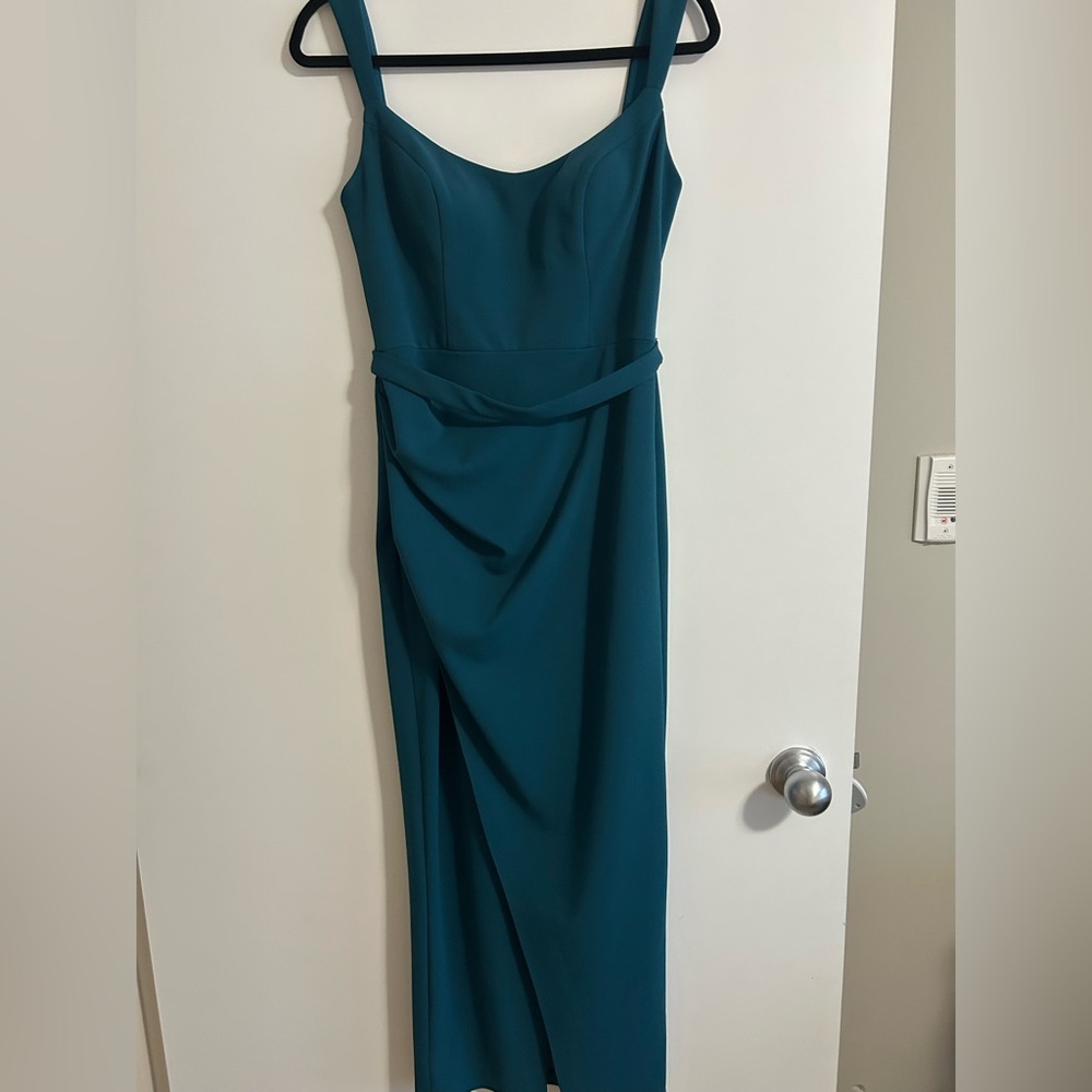 Betsy & Adam Strapless Teal Gown